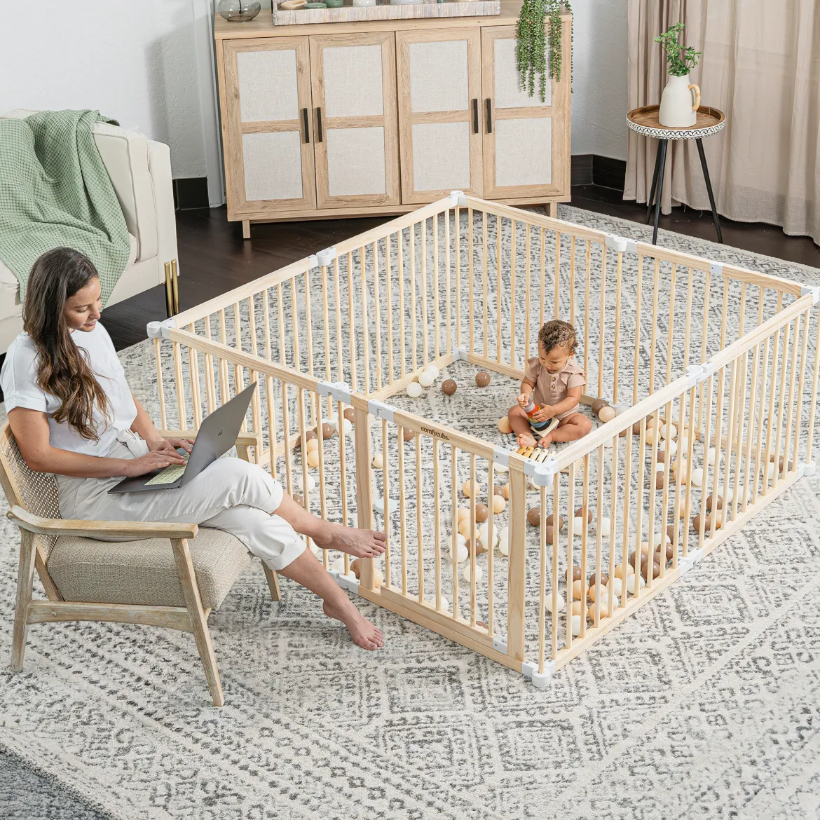 Baby Gate Playpen - Foldable with Child-Proof Lock