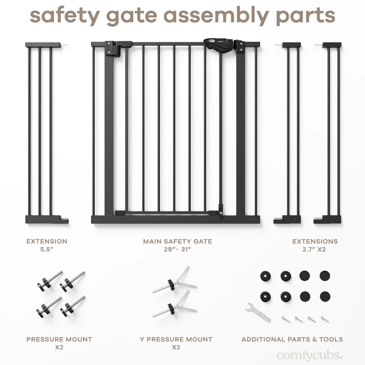Baby Safety Gate with 3 Extensions