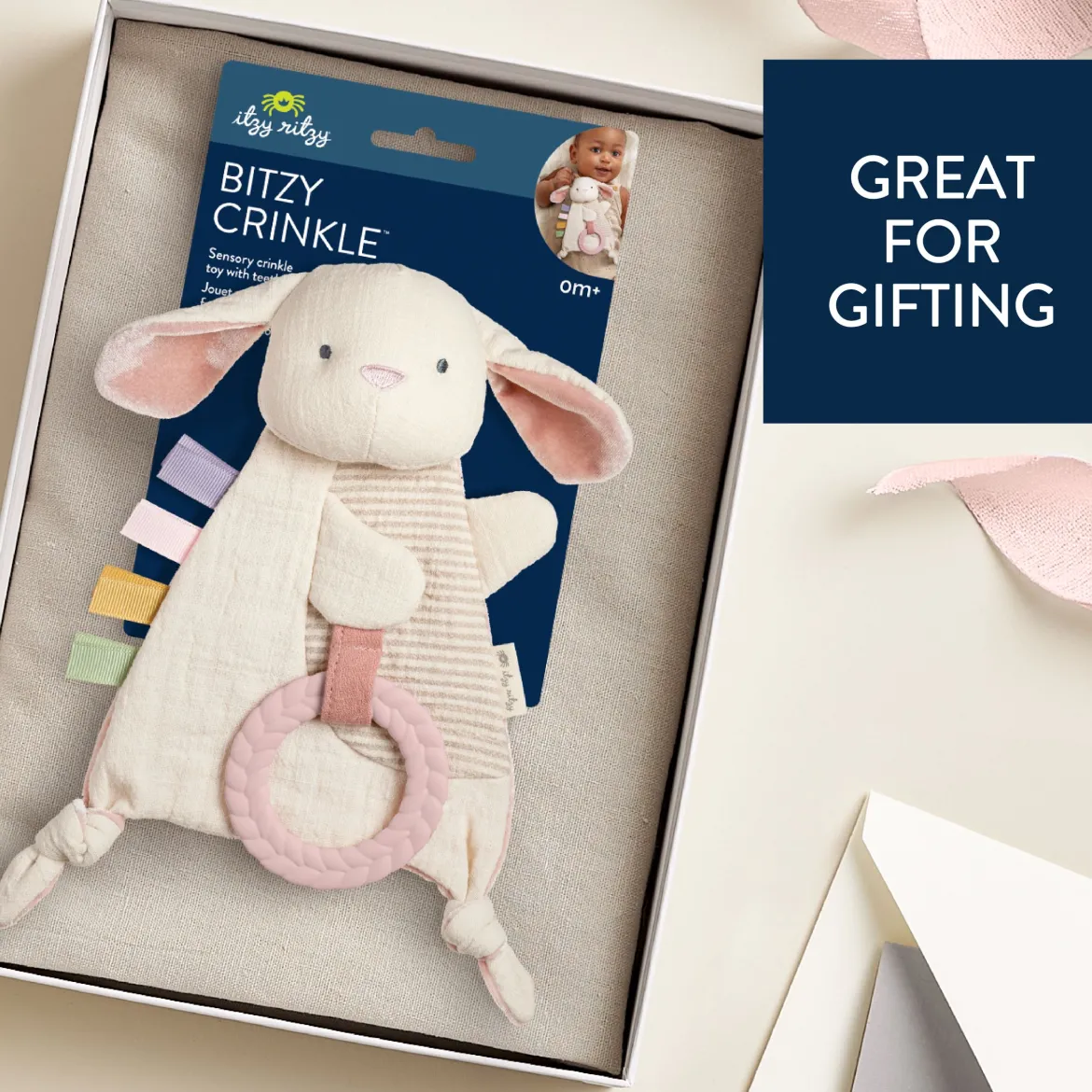 Bitzy Crinkle Sensory Crinkle Toy with Teether