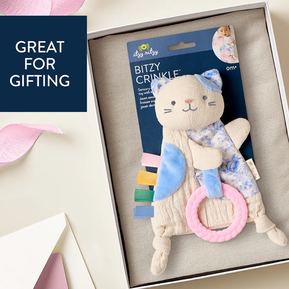 Bitzy Crinkle Sensory Crinkle Toy with Teether