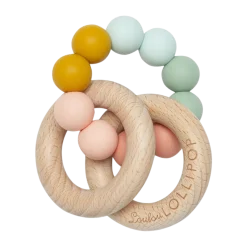 Bubble Silicone & Wood Teething Rattle
