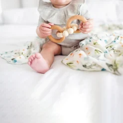 Bubble Silicone & Wood Teething Rattle