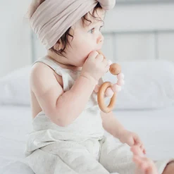 Bubble Silicone & Wood Teething Rattle