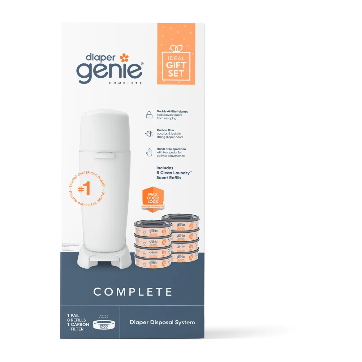 Complete Diaper Pail Registry Gift Set with 8 Refill Bags