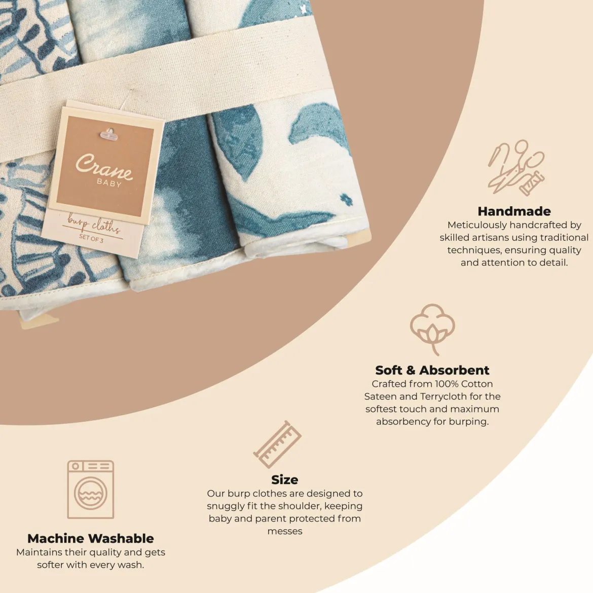 Cotton Muslin and Terry Burp Cloth Set (3 Pack)