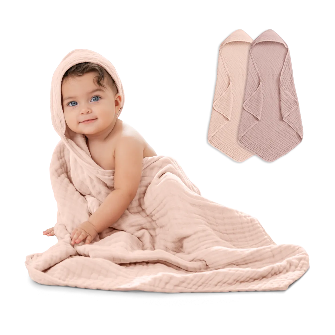 Cotton Muslin Hooded Baby Towel (2 Pack)