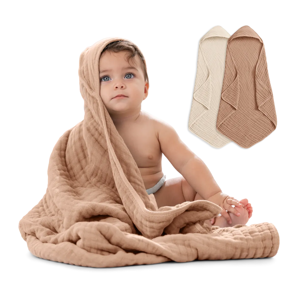 Cotton Muslin Hooded Baby Towel (2 Pack)