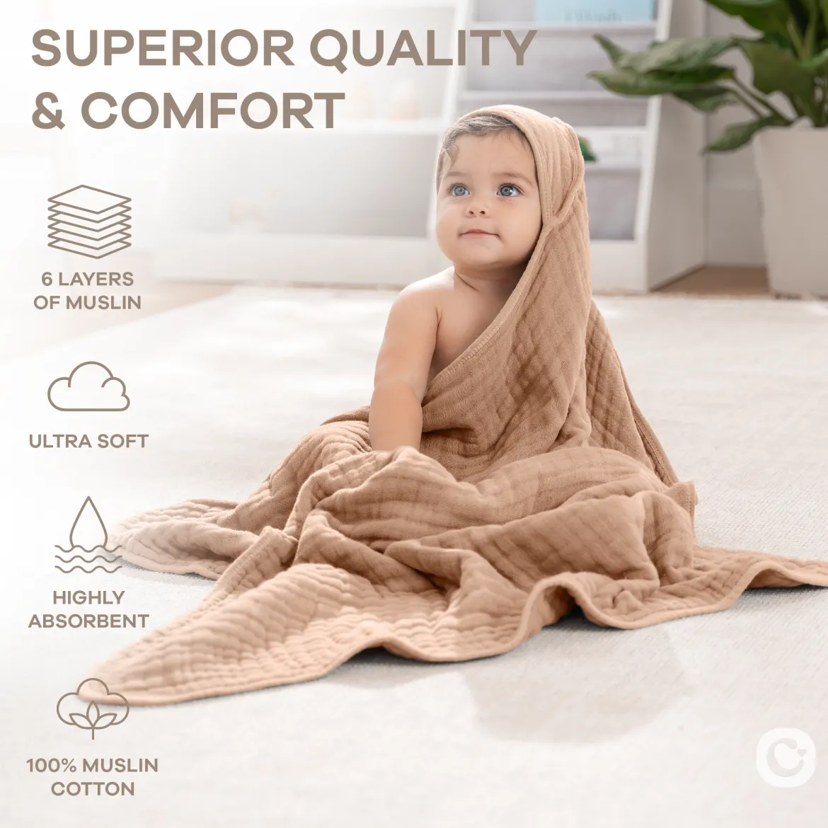 Cotton Muslin Hooded Baby Towel (2 Pack)