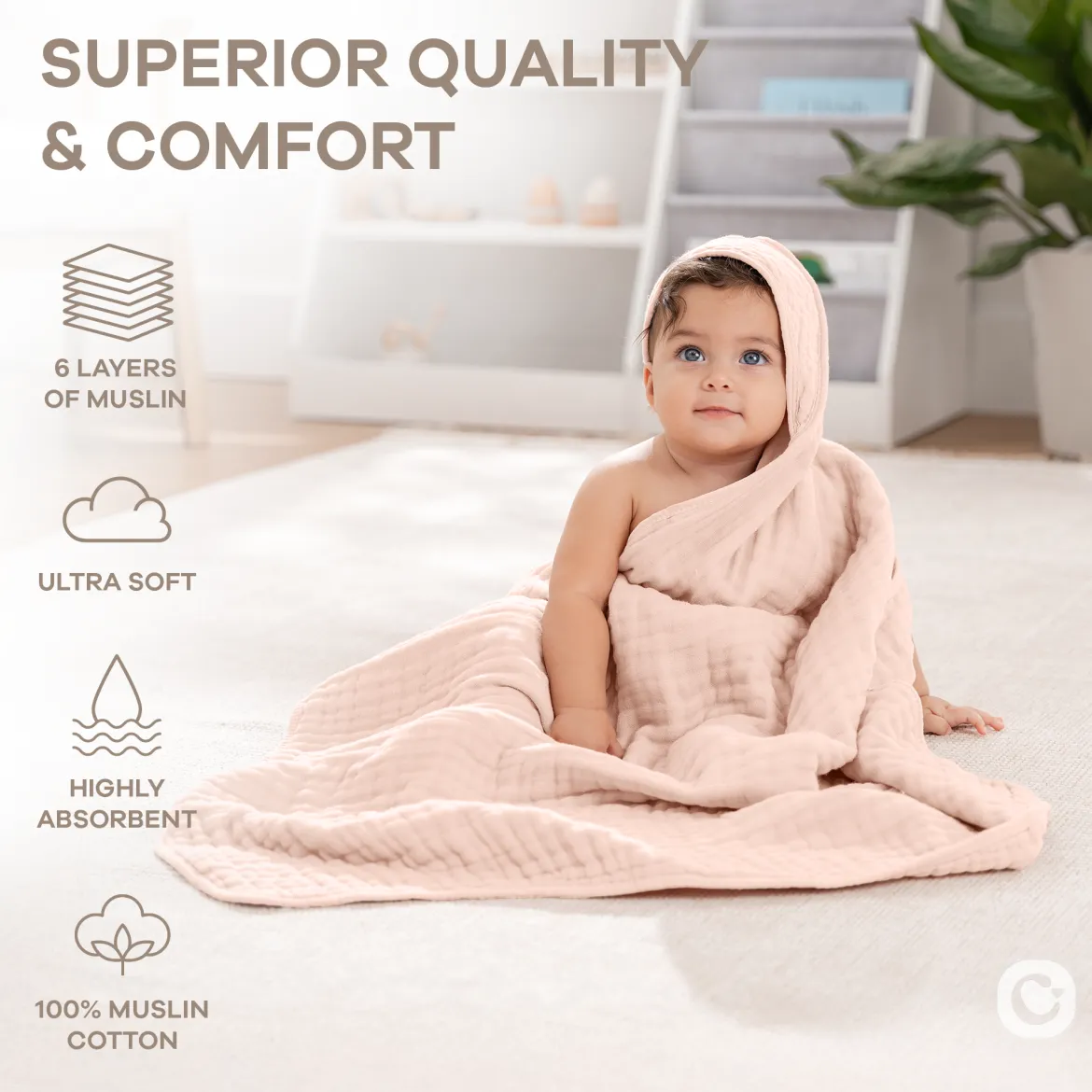 Cotton Muslin Hooded Baby Towel (2 Pack)