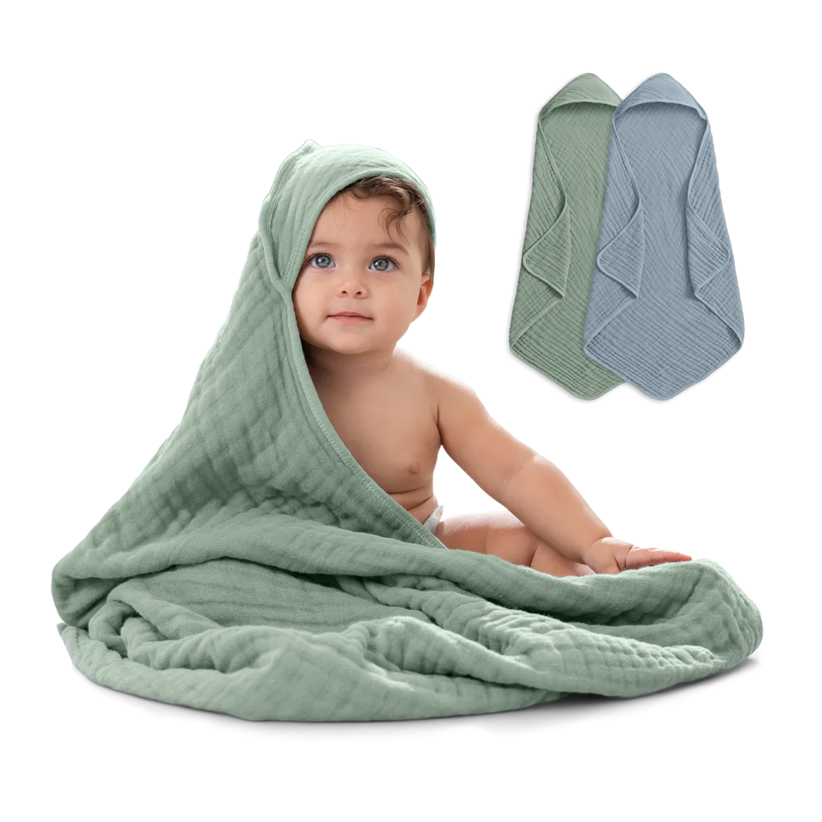 Cotton Muslin Hooded Baby Towel (2 Pack)