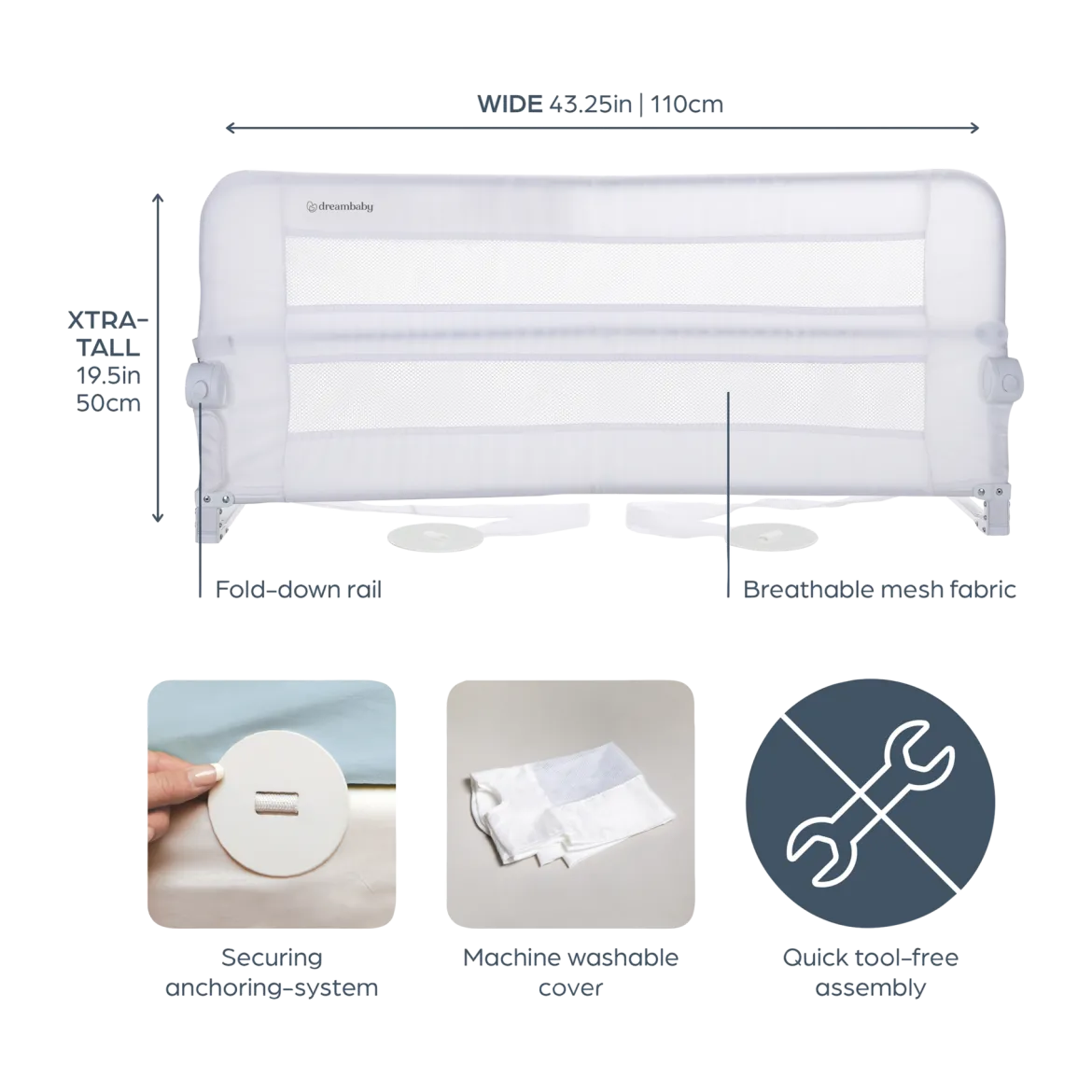 Dallas Fold Down Bed Rail for Flat, Slat & Recessed Beds