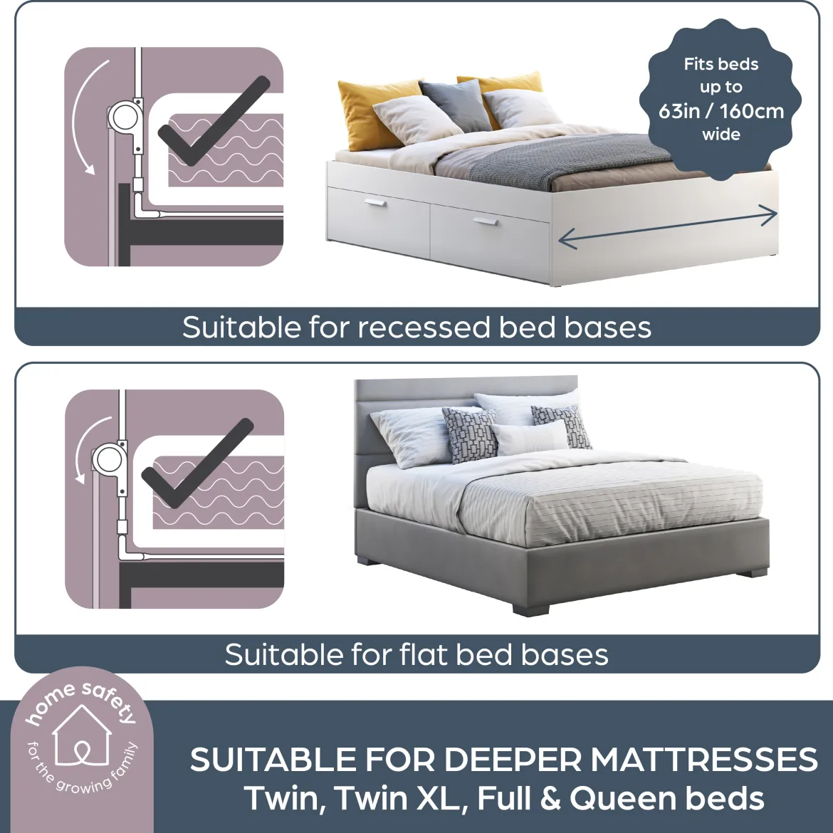 Dallas Fold Down Bed Rail for Flat, Slat & Recessed Beds