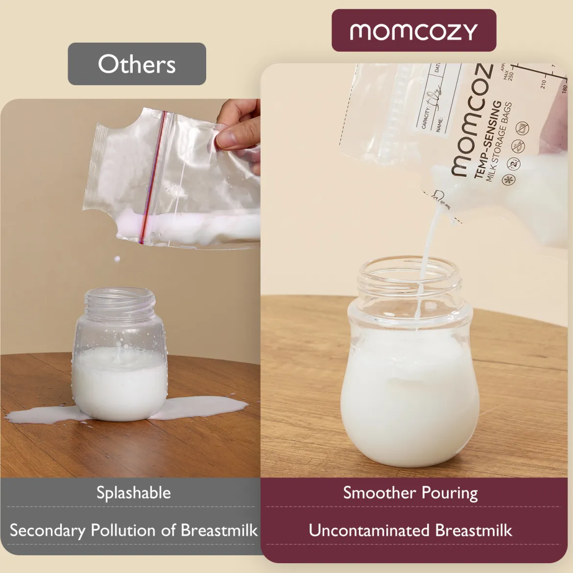 Easy-Pour Temp-Sensing Milk Storage Bags