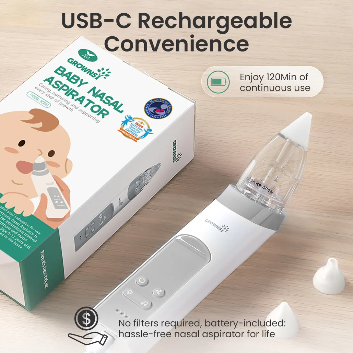 Electric Nasal Aspirator with 3 Silicone Tips