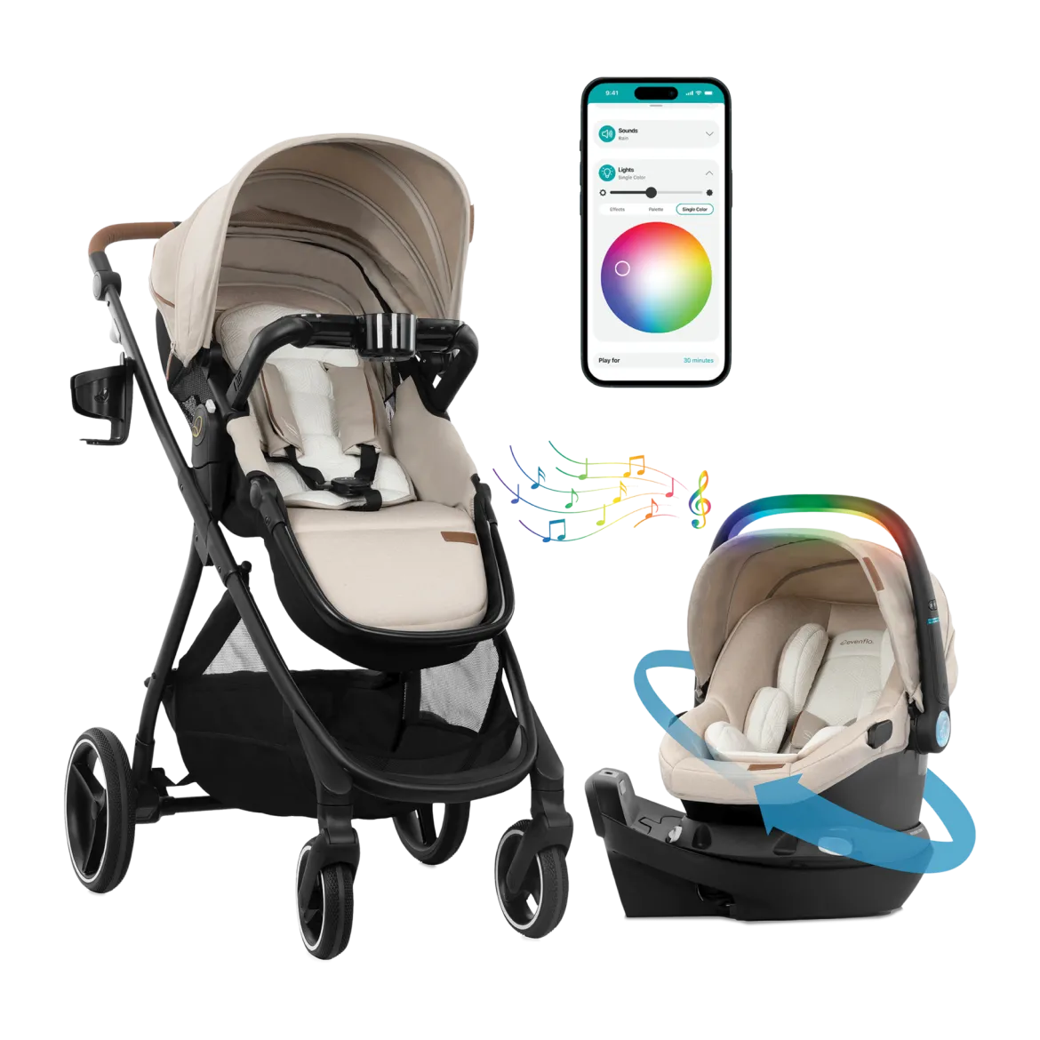 Evenflo Shyft Intuiti+ Travel System featuring Revolve180 LiteMax NXT with SensorySoothe