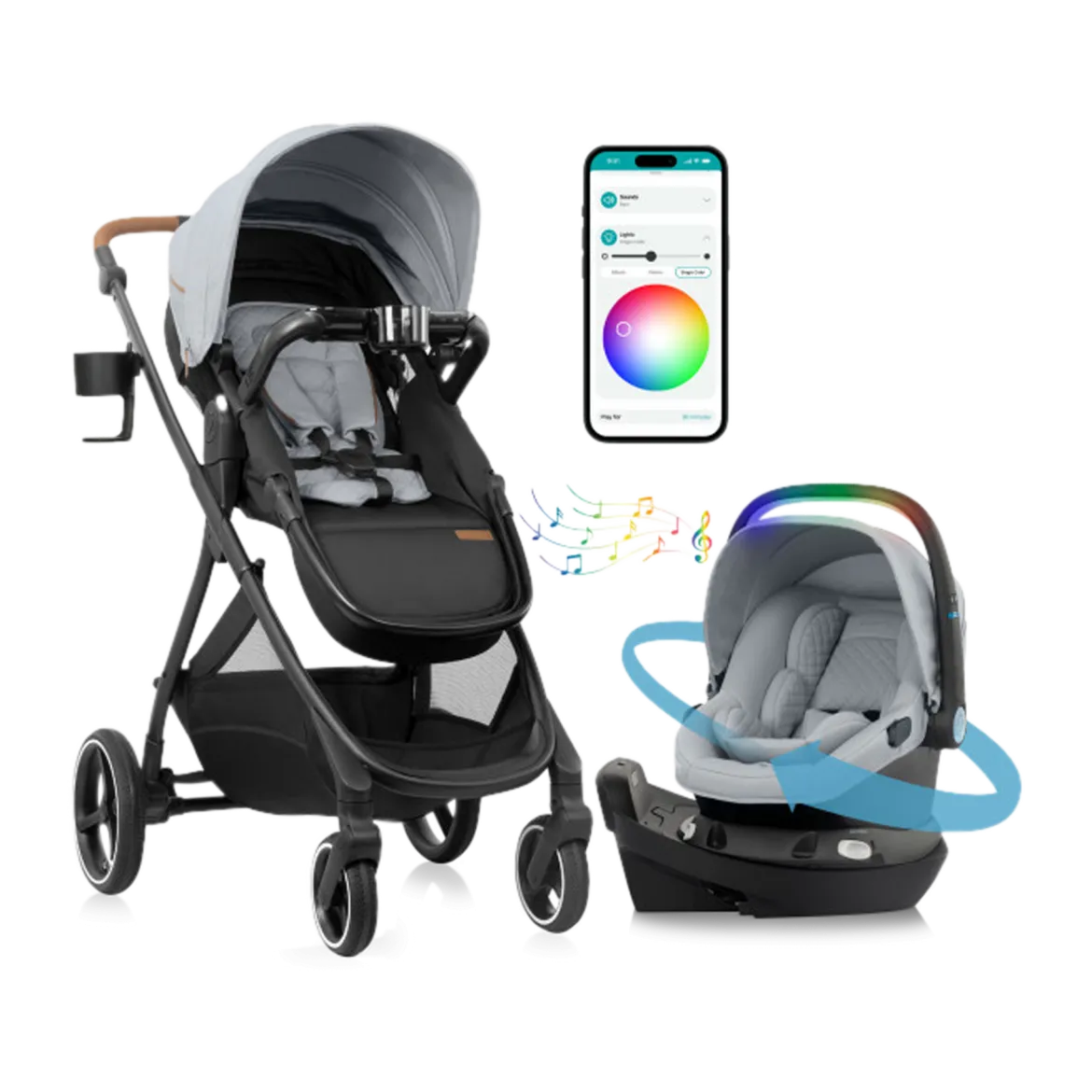 Evenflo Shyft Intuiti+ Travel System featuring Revolve180 LiteMax NXT with SensorySoothe