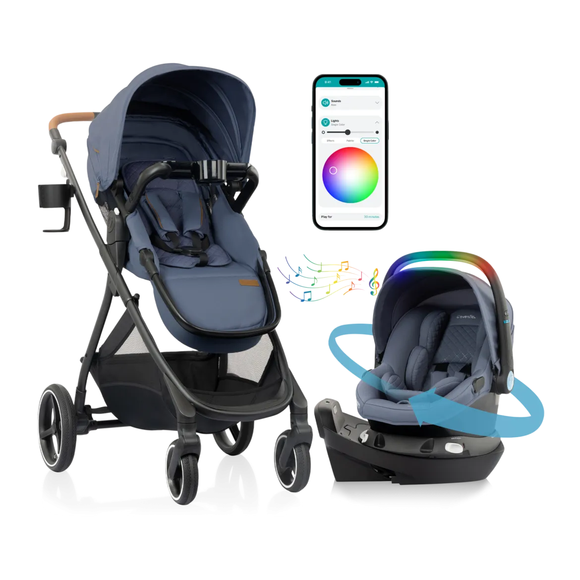 Evenflo Shyft Intuiti+ Travel System featuring Revolve180 LiteMax NXT with SensorySoothe