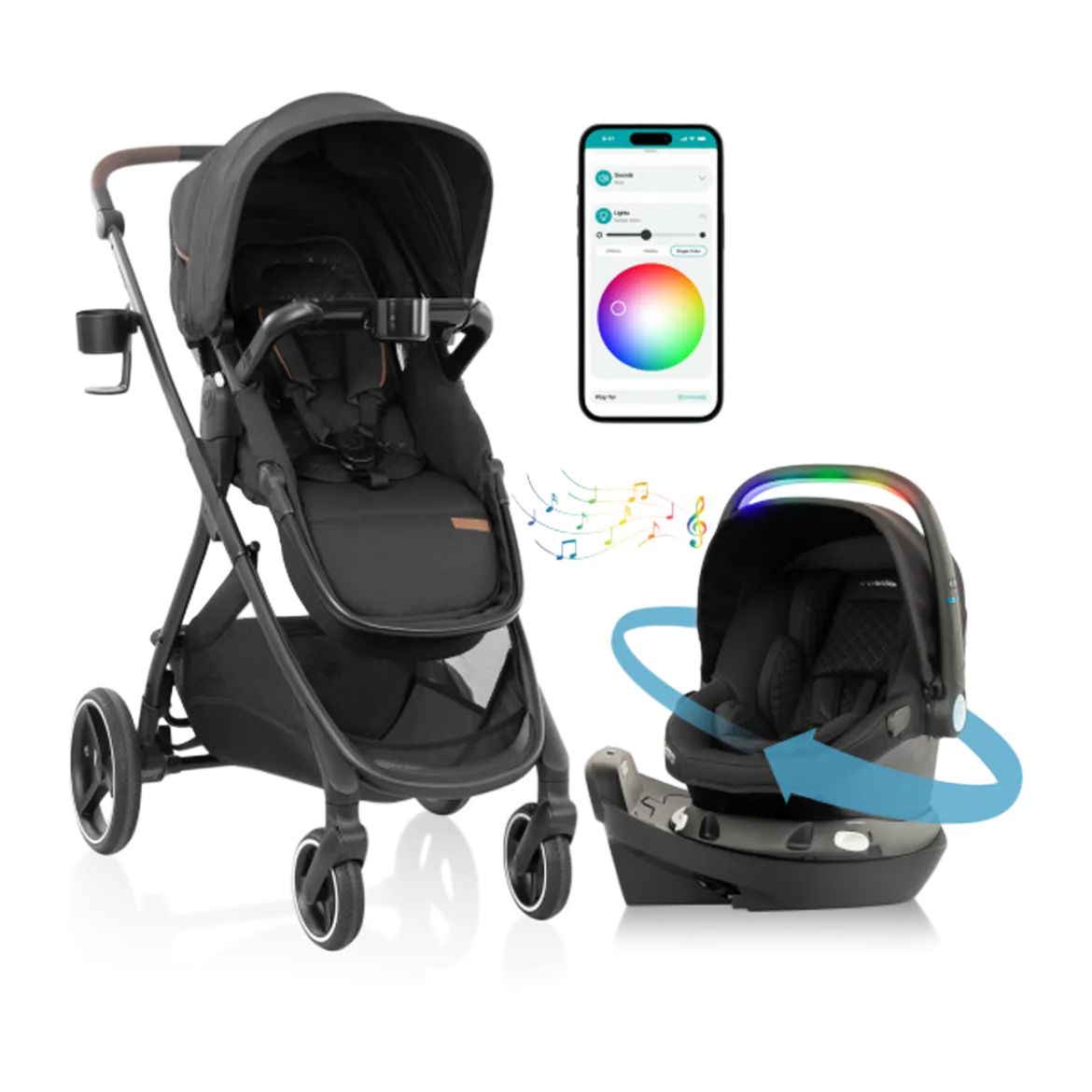 Evenflo Shyft Intuiti+ Travel System featuring Revolve180 LiteMax NXT with SensorySoothe