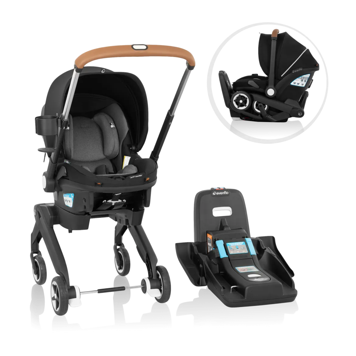 Gold Shyft DualRide Infant Car Seat Stroller Combo w Carryall Storage & Extended Canopy