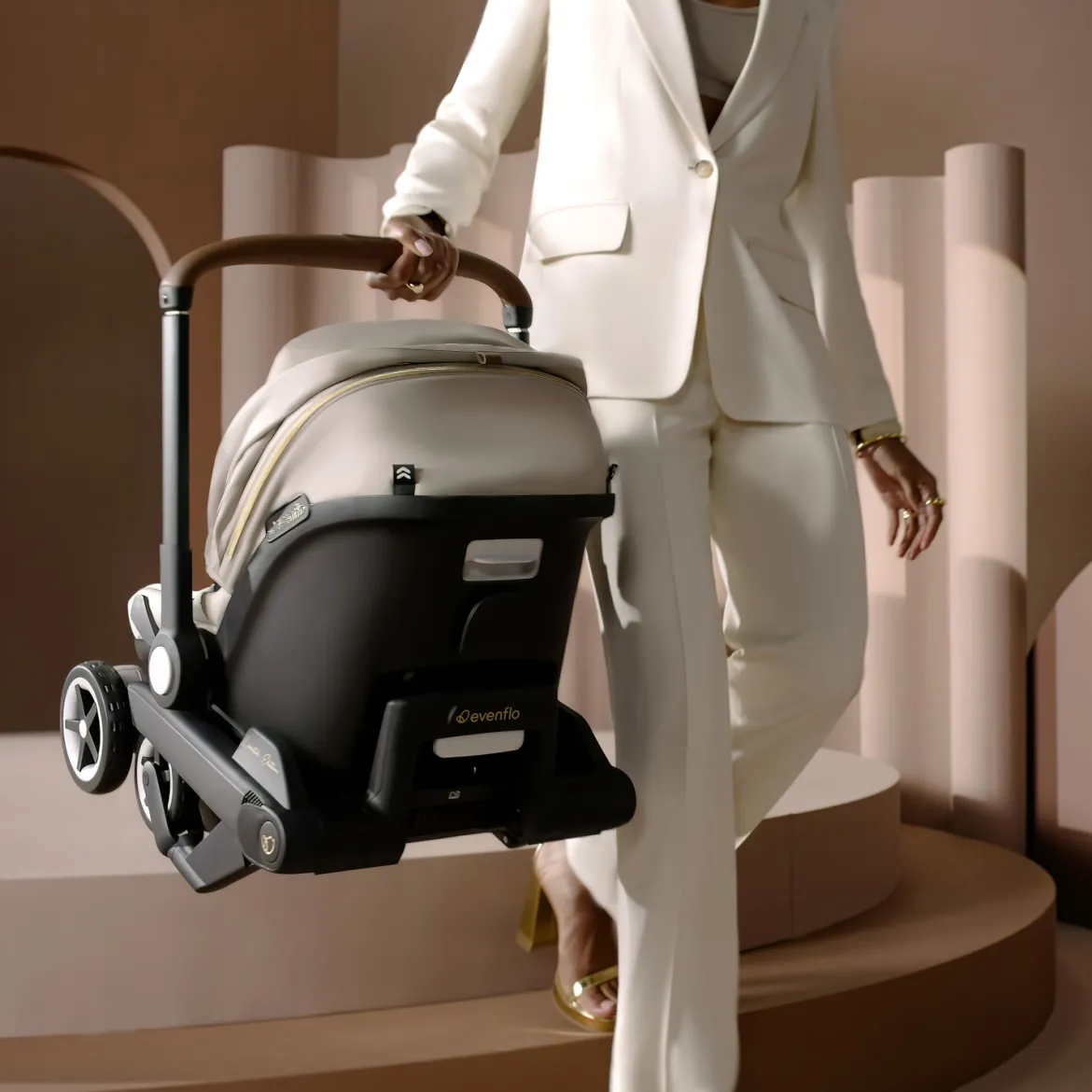 Gold Shyft DualRide Infant Car Seat Stroller Combo w Carryall Storage & Extended Canopy