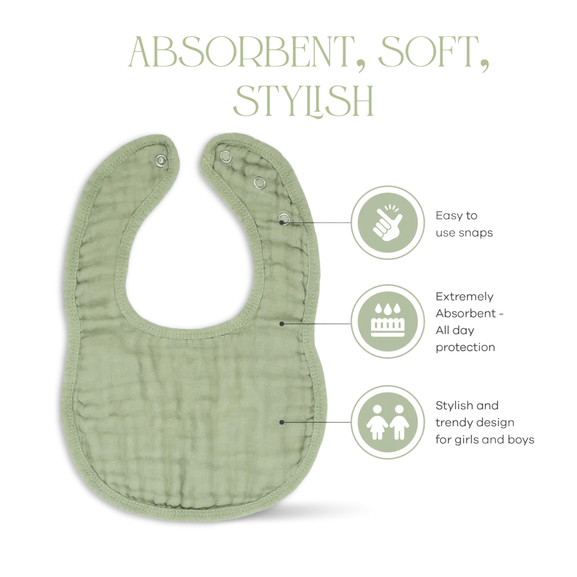 Muslin Bibs with Adjustable Snaps (4 Pack)