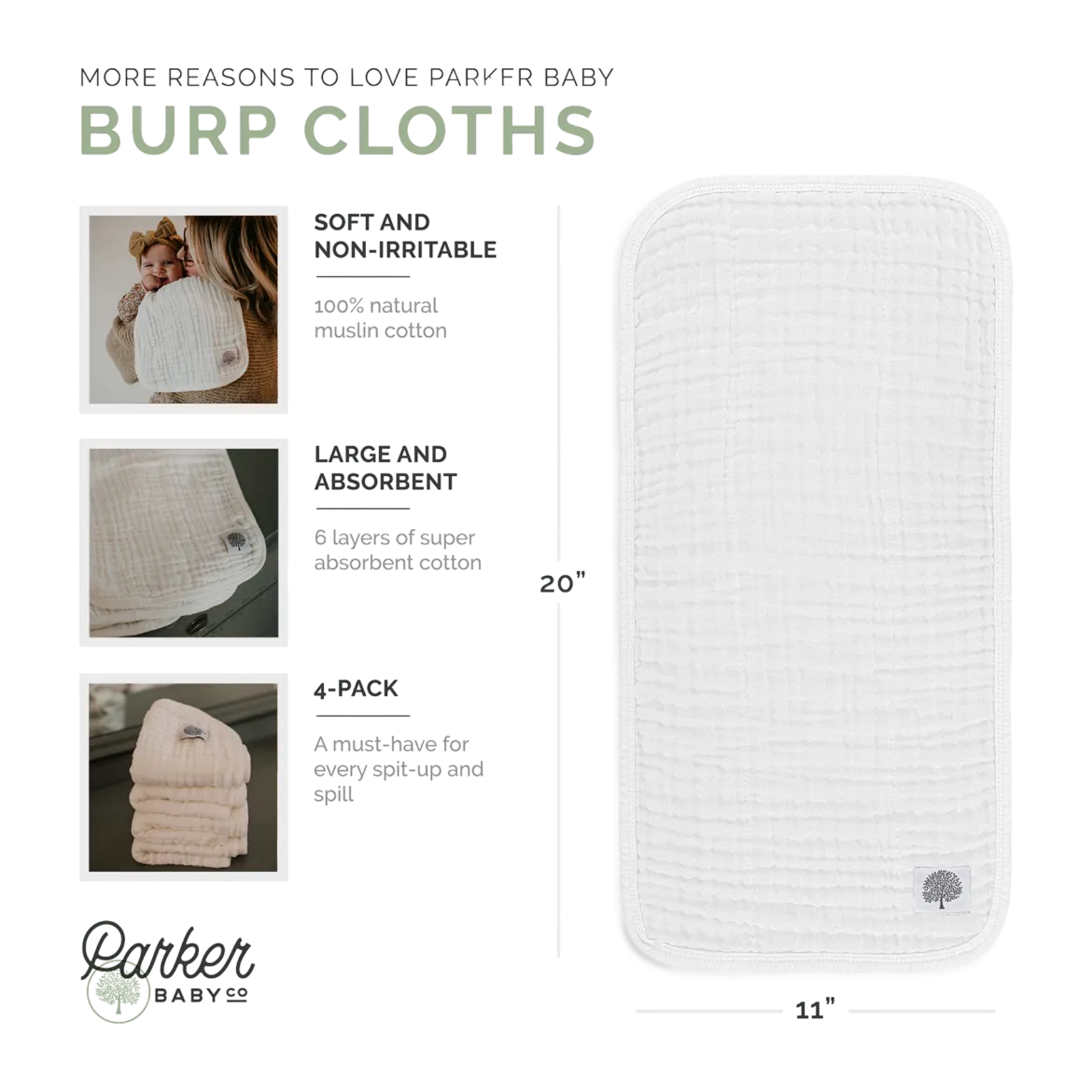 Muslin Cotton Burp Cloths (4-Pack)