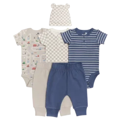 Organic Cotton Bodysuit, Pant & Hat Set (6 Piece)