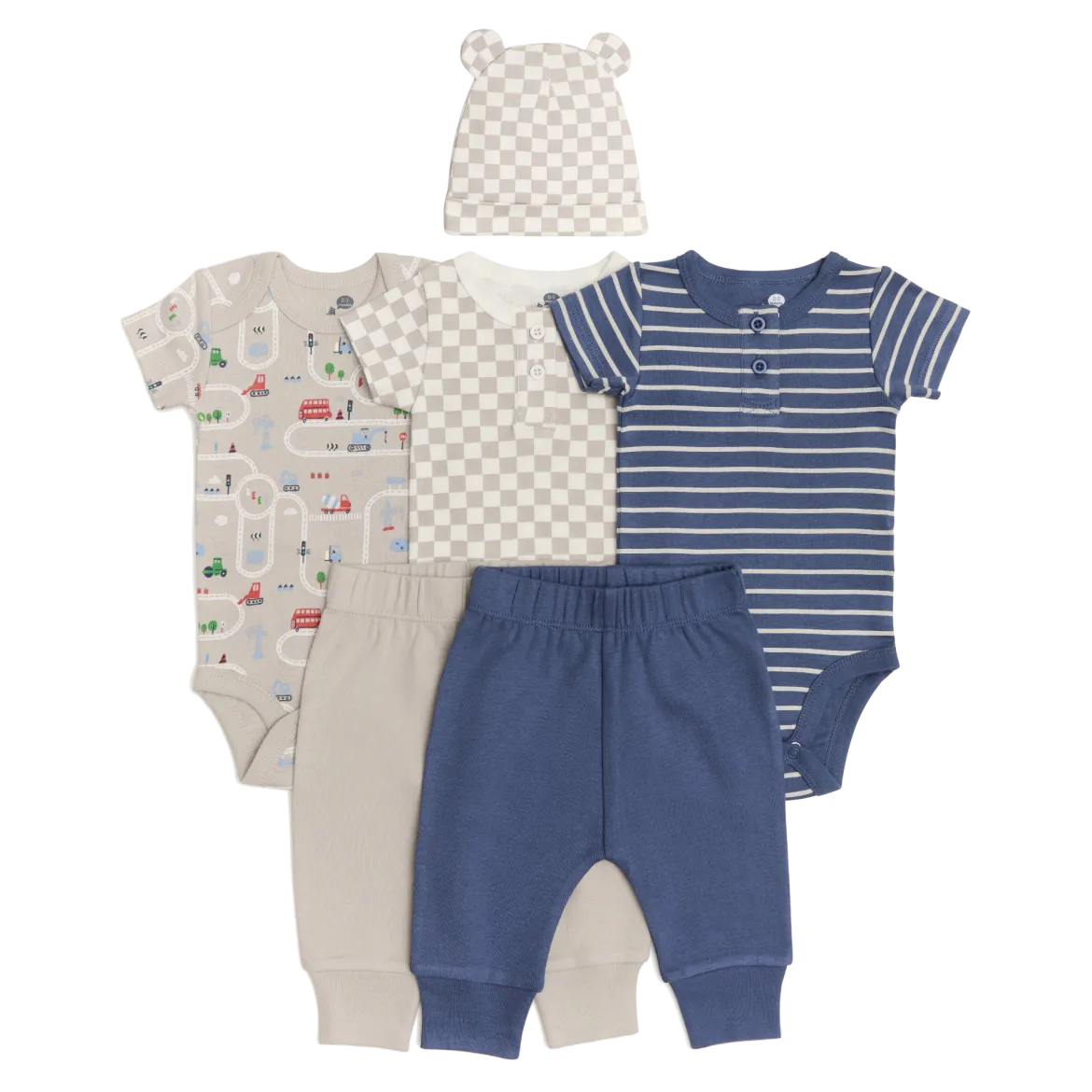 Organic Cotton Bodysuit, Pant & Hat Set (6 Piece)
