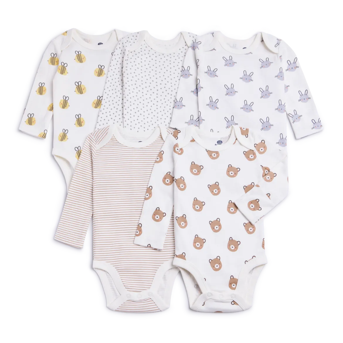 Organic Cotton Long Sleeve Printed Bodysuits (5 Pack)
