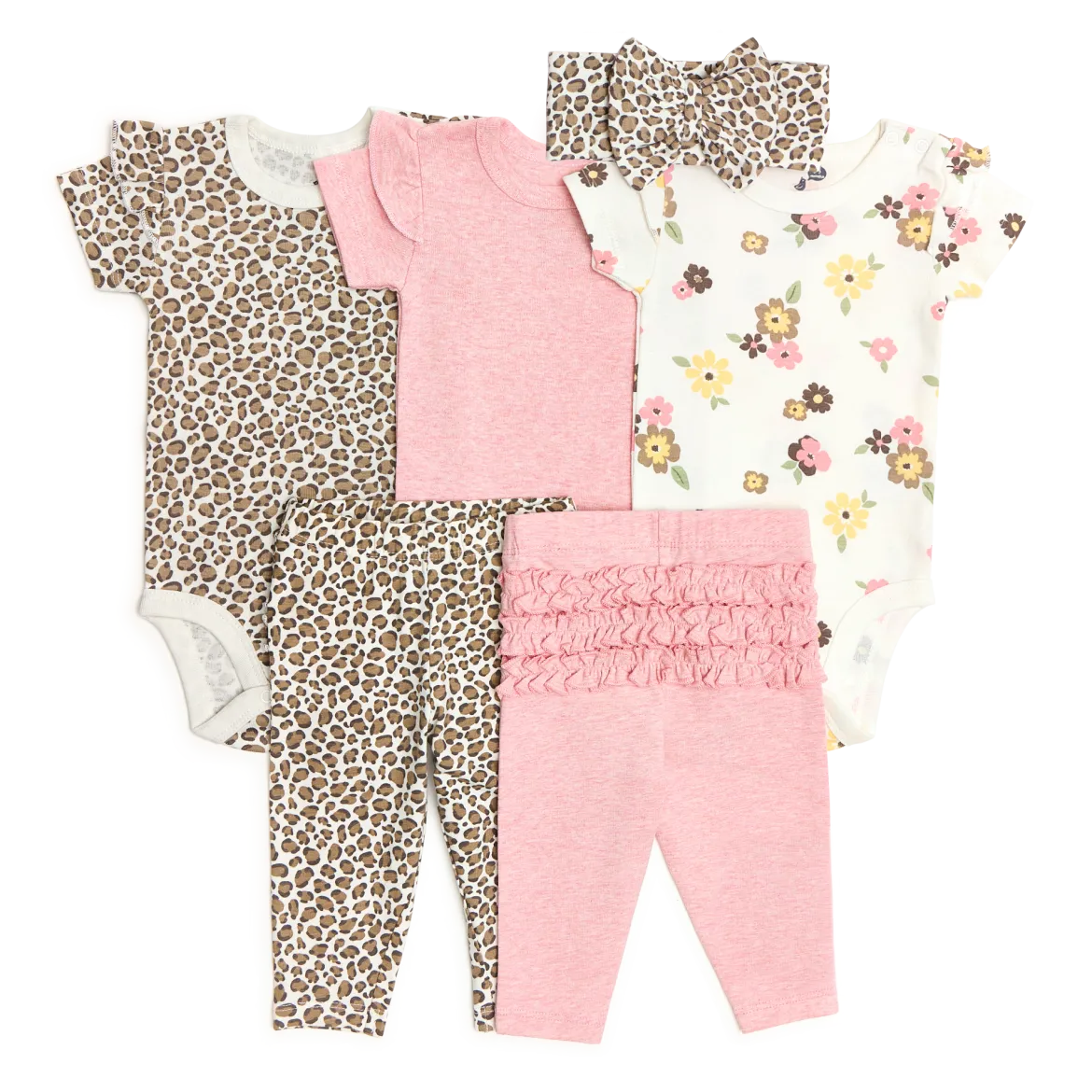 Organic Cotton Ruffle Bodysuit, Pant & Headband 6-Piece Set