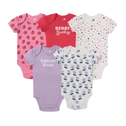 Organic Cotton Short-Sleeve Printed Bodysuit (5 Pack)