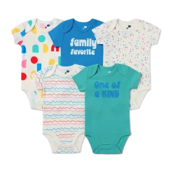 Organic Cotton Short-Sleeve Printed Bodysuit (5 Pack)