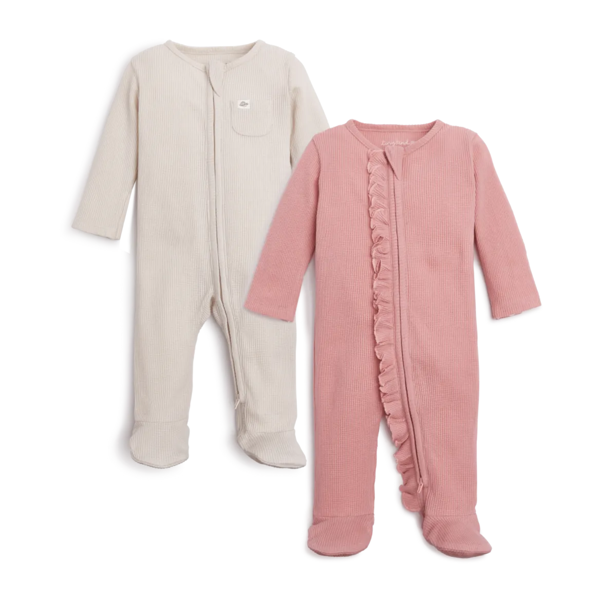 Organic Waffle Ruffle Zipper Footie (2 Pack)