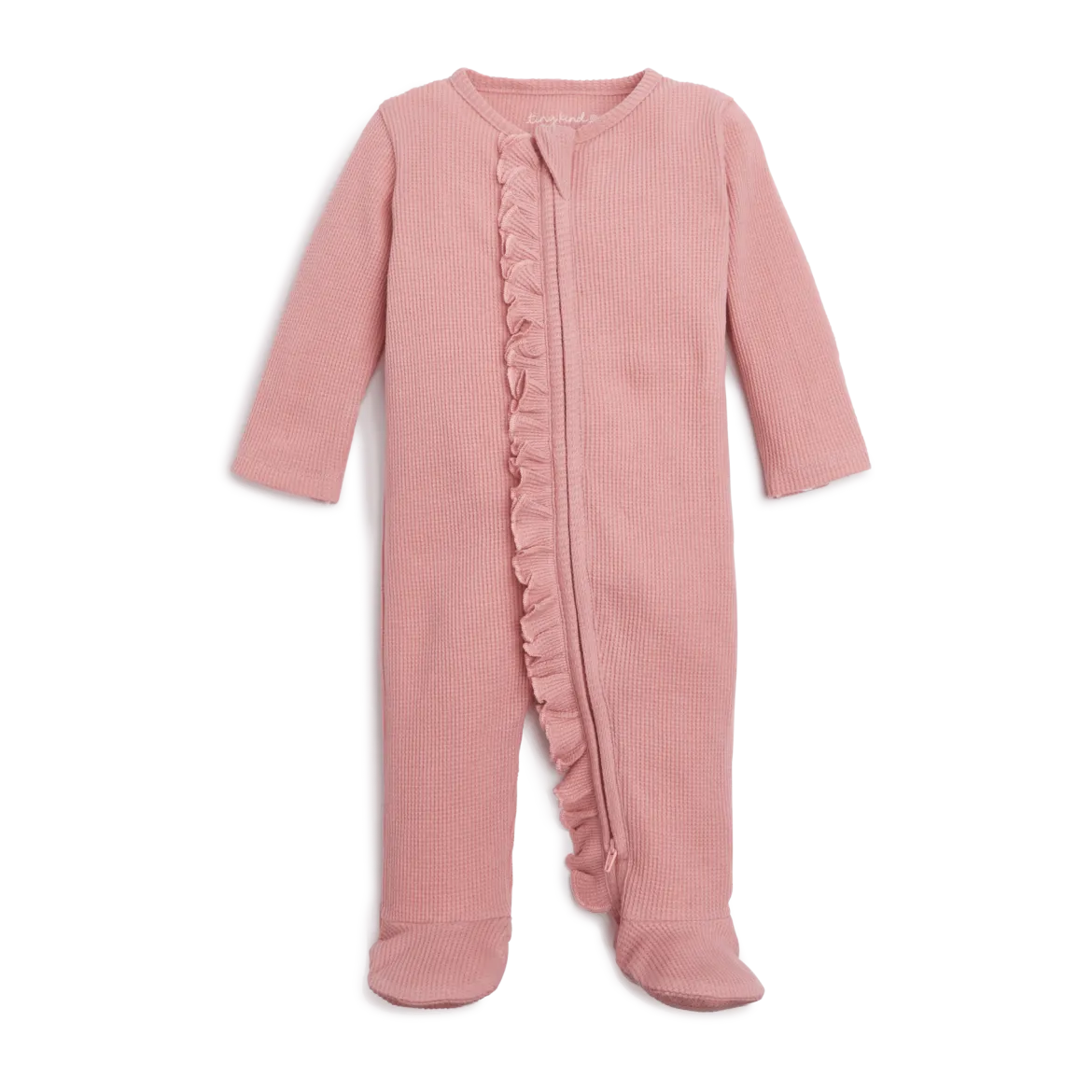 Organic Waffle Ruffle Zipper Footie (2 Pack)