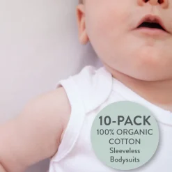 10-Pack Organic Cotton Sleeveless Bodysuits, Honestly Pure White