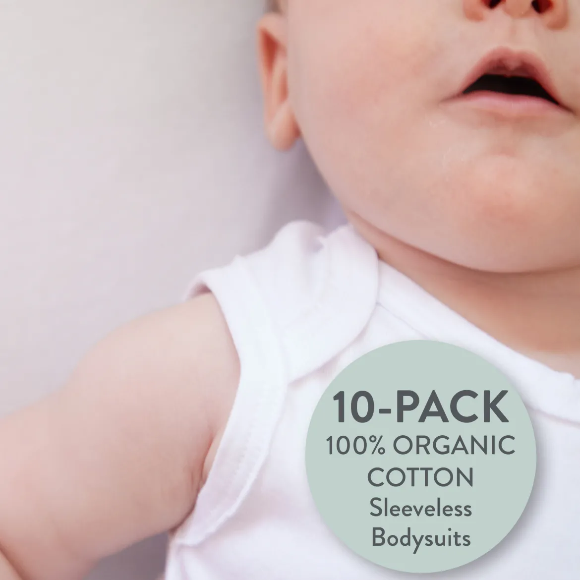 10-Pack Organic Cotton Sleeveless Bodysuits, Honestly Pure White