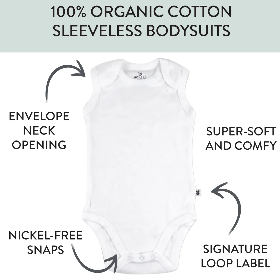 10-Pack Organic Cotton Sleeveless Bodysuits, Honestly Pure White
