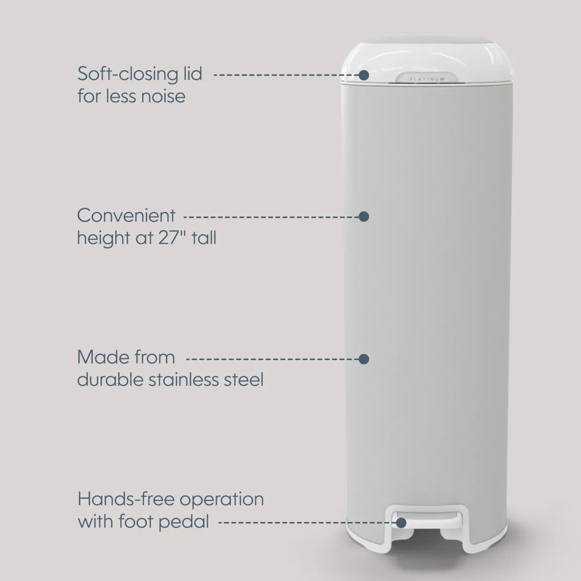 Platinum Stainless Steel Diaper Pail with Easy Roll Refill Bags
