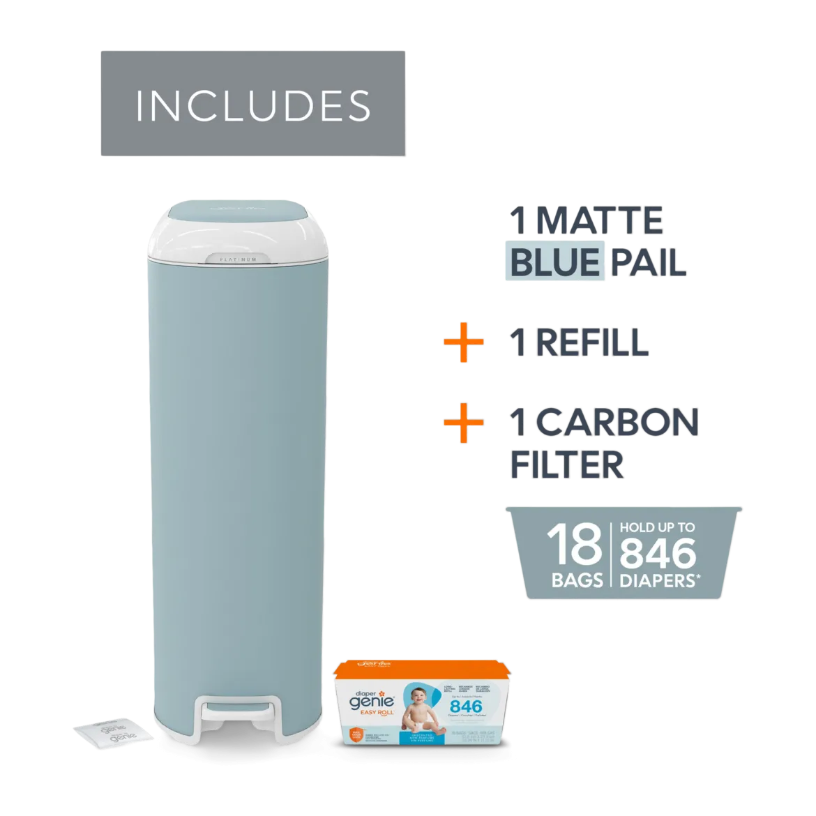 Platinum Stainless Steel Diaper Pail with Easy Roll Refill Bags