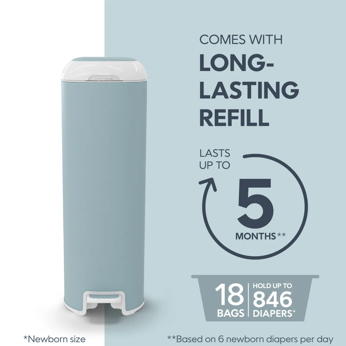 Platinum Stainless Steel Diaper Pail with Easy Roll Refill Bags
