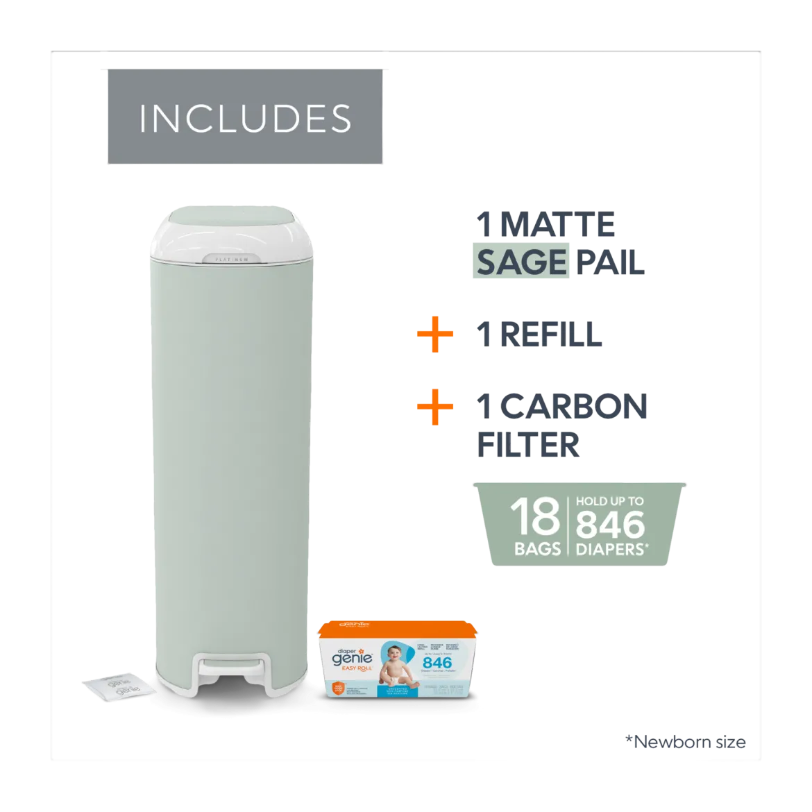 Platinum Stainless Steel Diaper Pail with Easy Roll Refill Bags