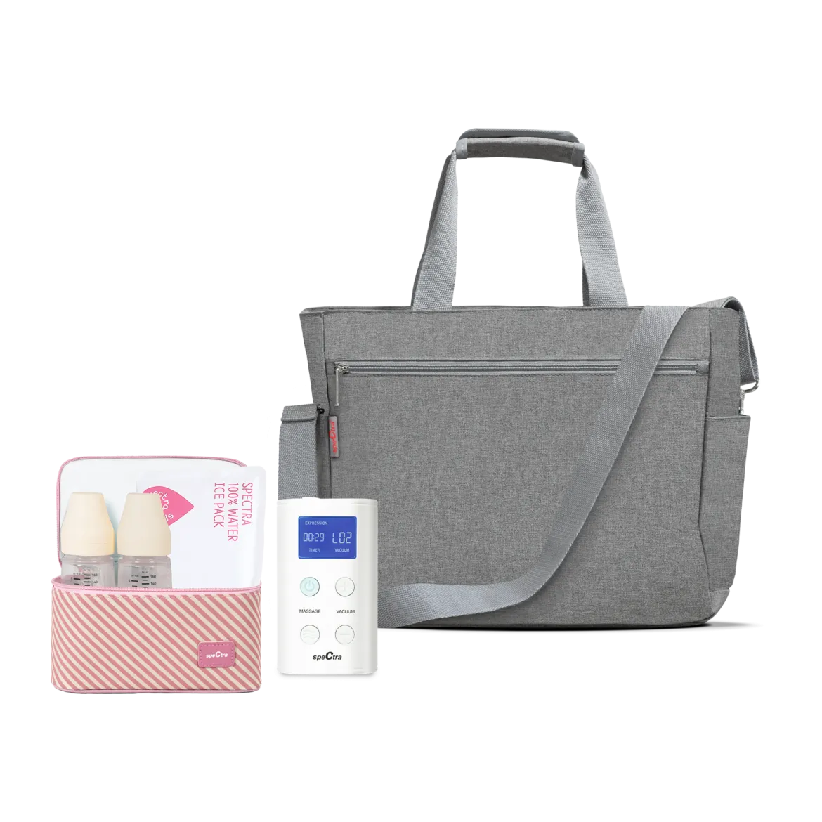 9 Plus Portable Rechargeable Breast Pump with Grey Tote and Pink Cooler Kit