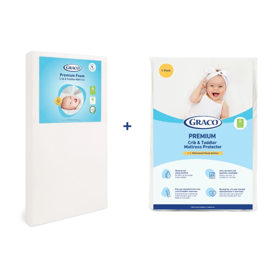 Premium Foam Crib & Toddler Mattress + Premium Waterproof Mattress Protector