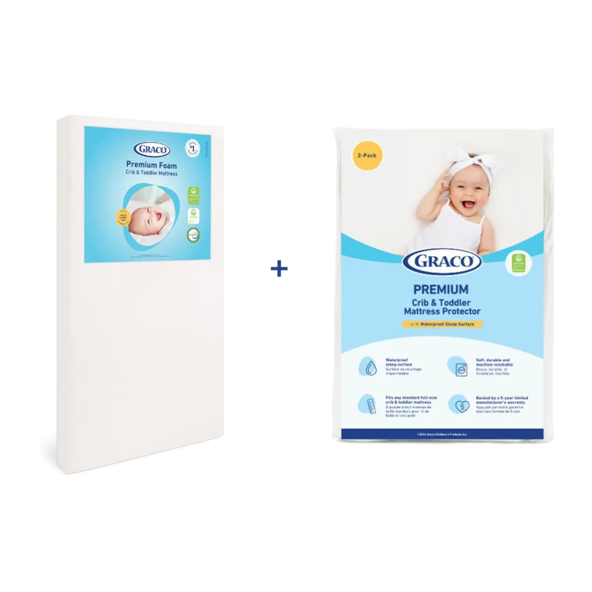 Premium Foam Crib & Toddler Mattress + Premium Waterproof Mattress Protector