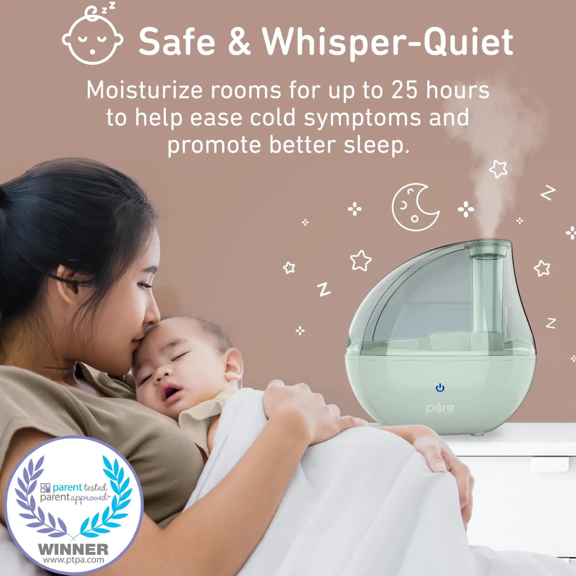 PureBaby Ultrasonic Cool Mist Humidifier & Soft Glow Night Light