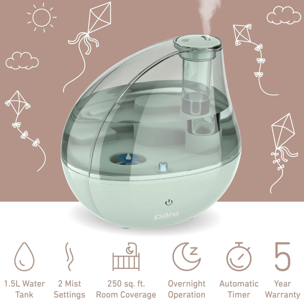 PureBaby Ultrasonic Cool Mist Humidifier & Soft Glow Night Light