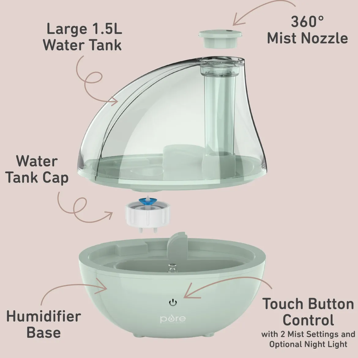 PureBaby Ultrasonic Cool Mist Humidifier & Soft Glow Night Light