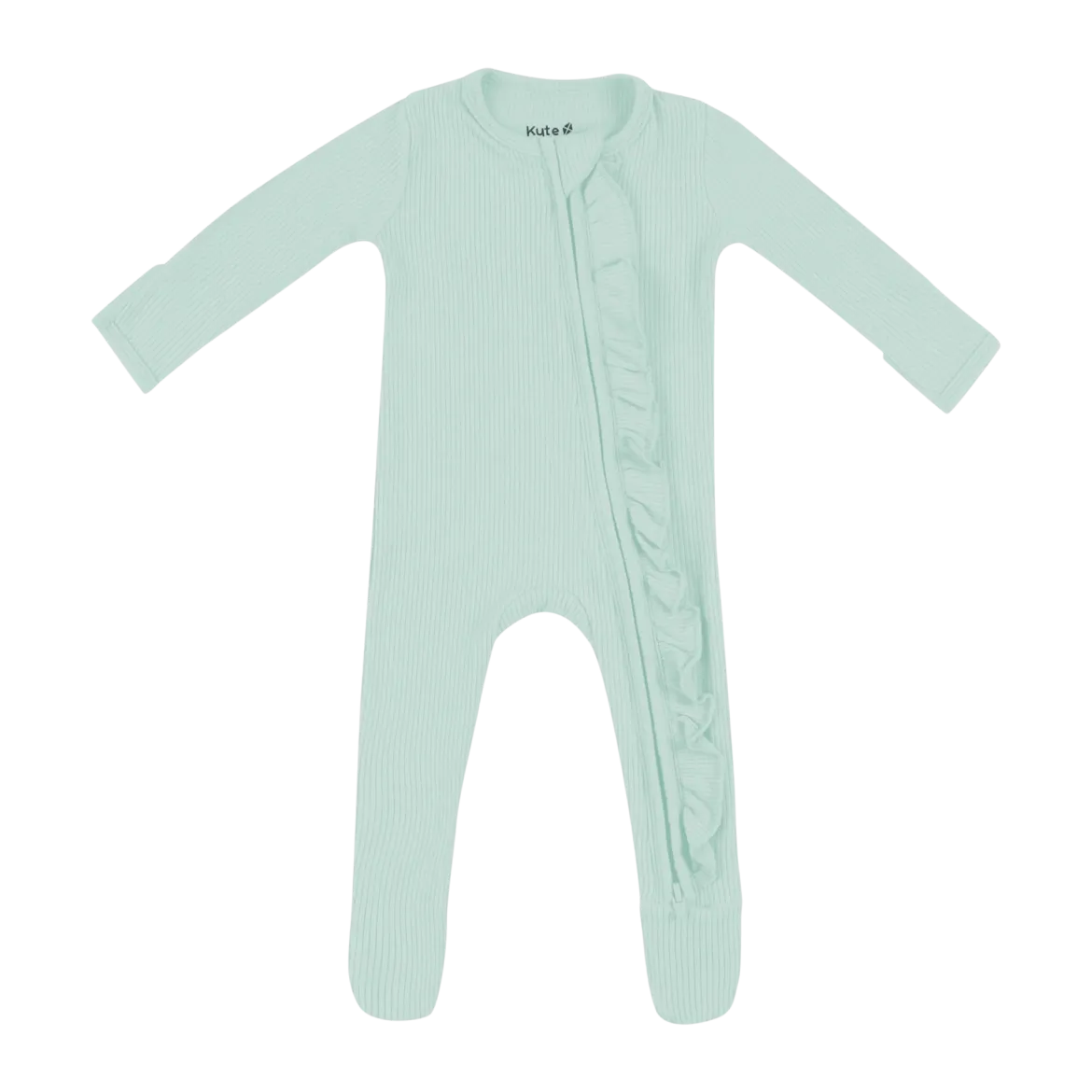 Ribbed Ruffle Zipper Footie