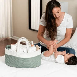 Rope Diaper Caddy Organizer with 3 Compartments