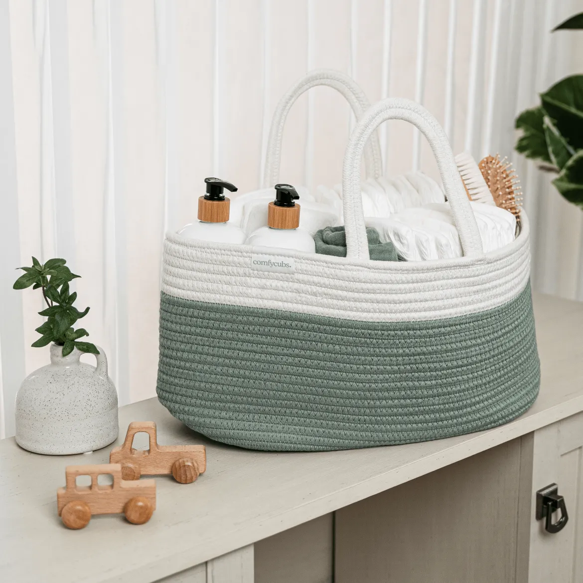 Rope Diaper Caddy Organizer with 3 Compartments